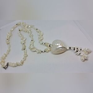 * Vintage Mother Of Pearl Beads & Nuggets Puffy Heart Necklace